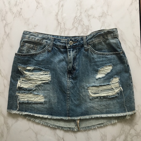 Denim distressed mini skirt - Picture 1 of 4